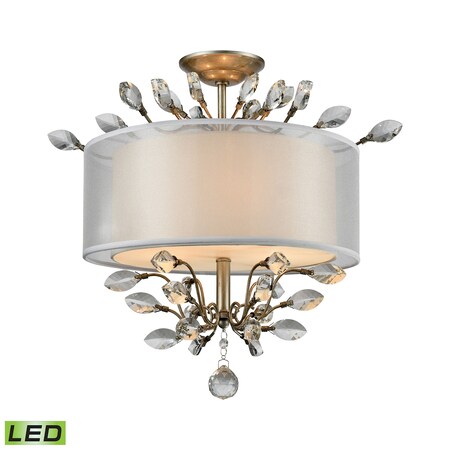 ELK LIGHTING Asbury 3-Lght Semi Flsh Slvr w/Organza & Fabric Shade - Incl LED Blbs 16281/3-LED